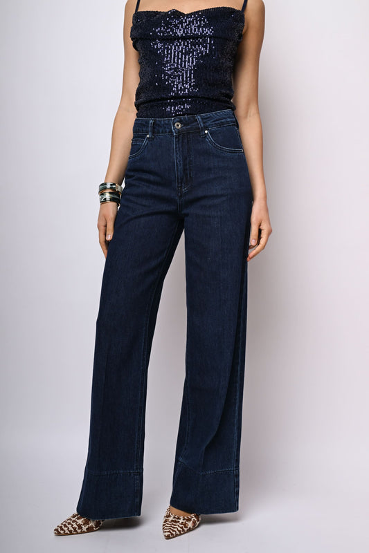 Jeans a gamba ampia con risvolto