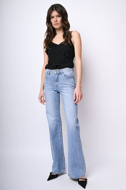 Jeans a gamba dritta con strass