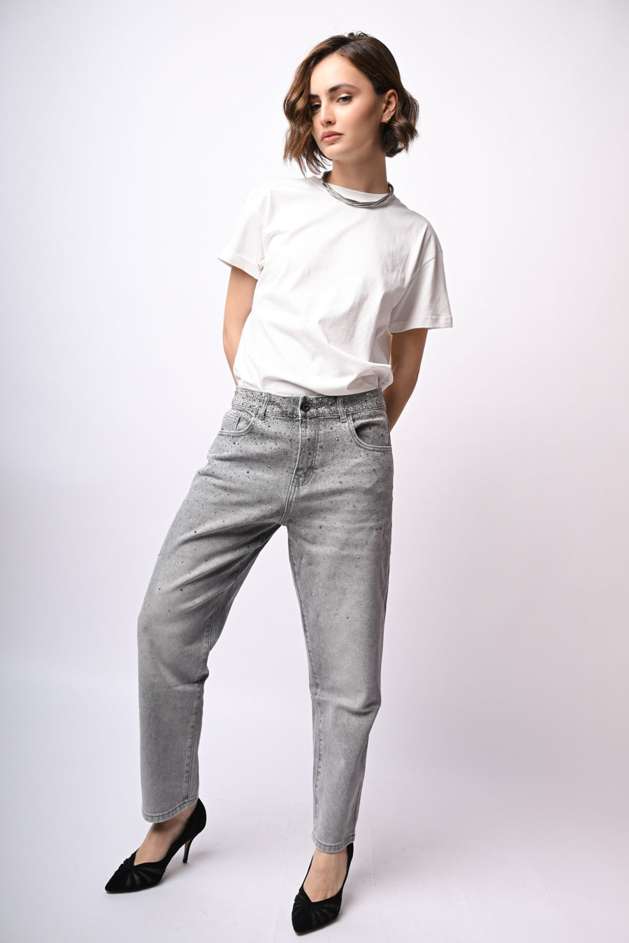 Jeans baggy con strass