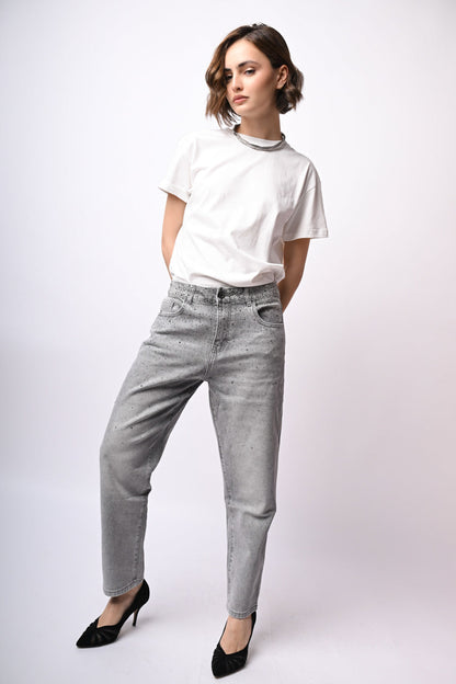 Jeans baggy con strass